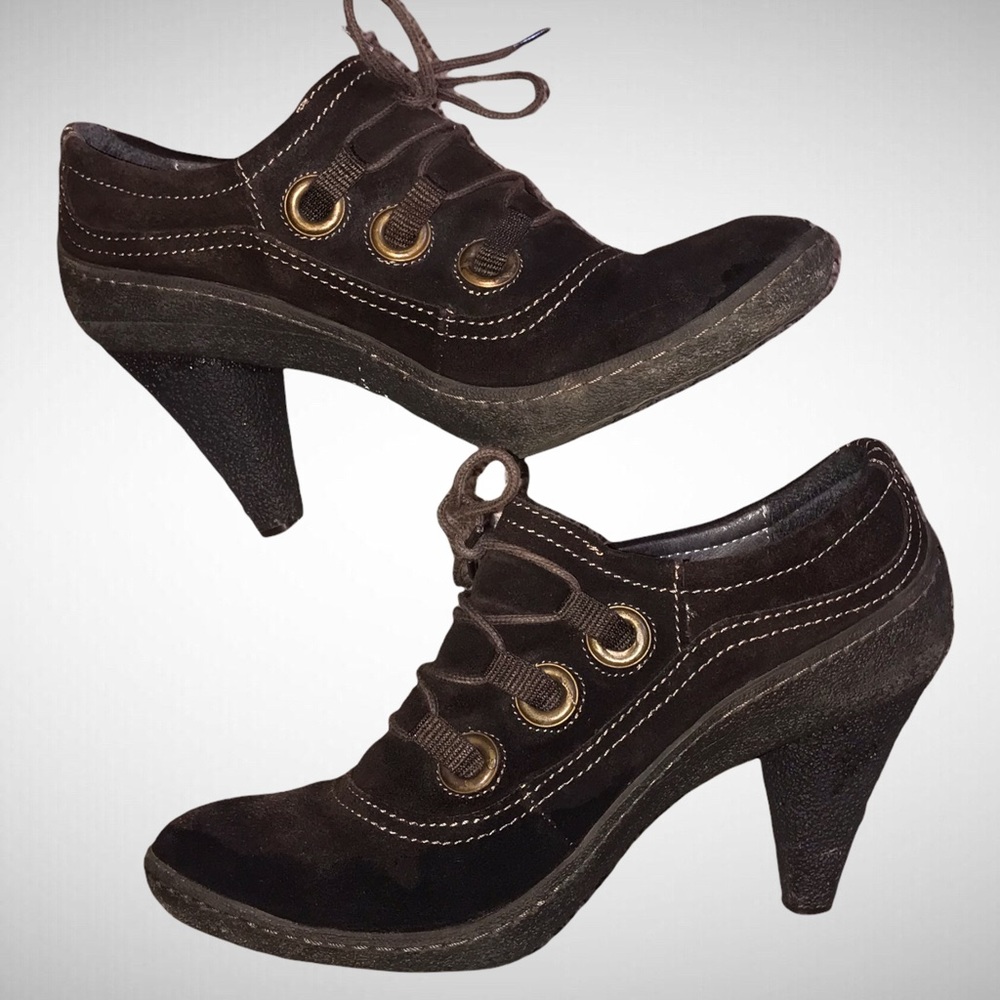 atrai Brown Suede Leather Heeled Oxfords - 8